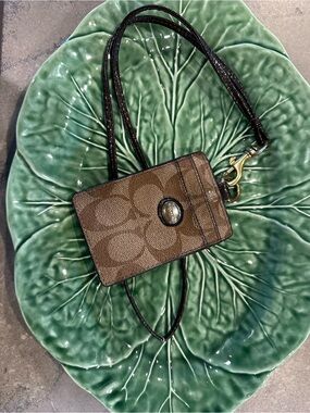 Coach Brown Signature ID Card Case with Strap